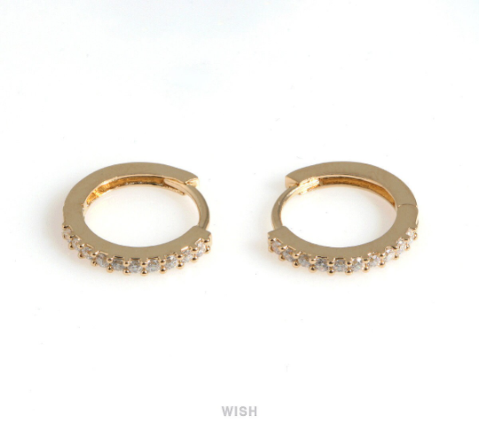 Cubic Zirconia Clip Hoop Earrings in Gold, 10 CZ Hoop Earrings / CG-083-E