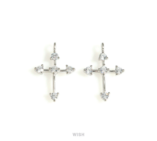 The Southern Cross and Cubic Zirconia Charms in Rhodium, The Cross Pendants with 5 Rhinestones/ MRH-724-P