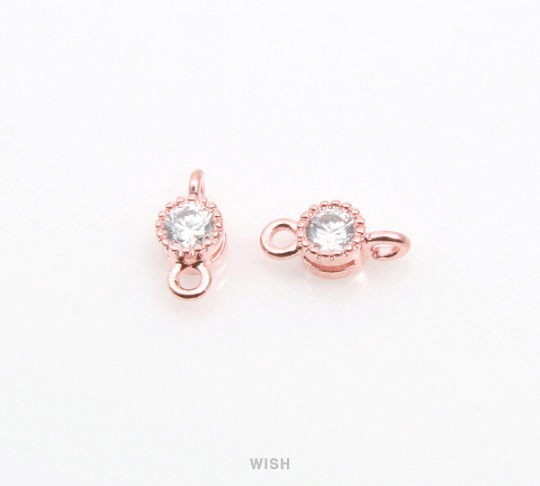 Round Cubic Zirconia Connector in Rose Gold, Round Shape Cubic Zirconia / CRG-047-P