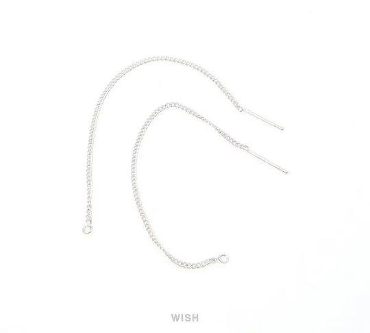 Threader Earrings in Rhodium, Chain Earrings / FRH-015-E (4pcs)
