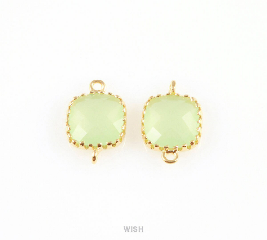 Light Mint Faceted Glass Connector in Gold, Framed Square Connector / / GLMG-007-P