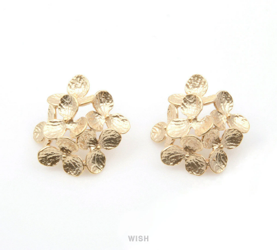 Orchid Flower Petal Stud Earrings in Matte Gold, Orchid Leaf Ear Studs /MMG-318-E