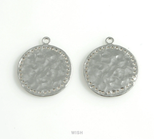Hammered Disc Pendant in Matt Rhodium, Hammered Coin Charm / MMRH-447-P
