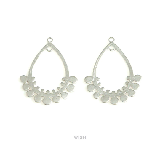 Bubble Open Drop Charms in Matte Rhodium, Bubble Teardrop Pendants / MMRH-717-P