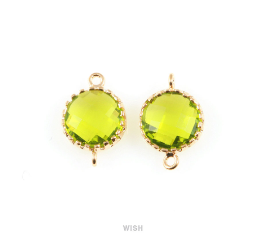 Dark Apple Faceted Glass Connector in Gold, Framed Round Connector / GDAG-008-P