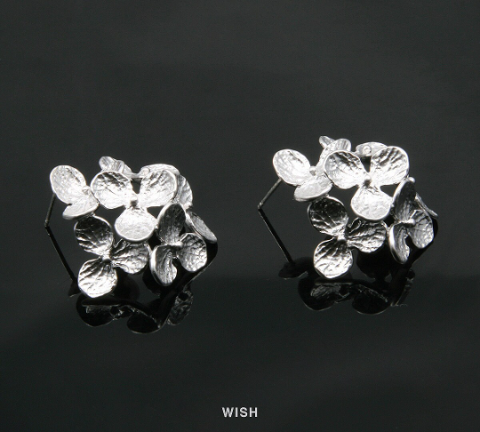Orchid Flower Petal Stud Earrings in Matte Rhodium, Orchid Leaf Ear Studs / MMRH-318-E