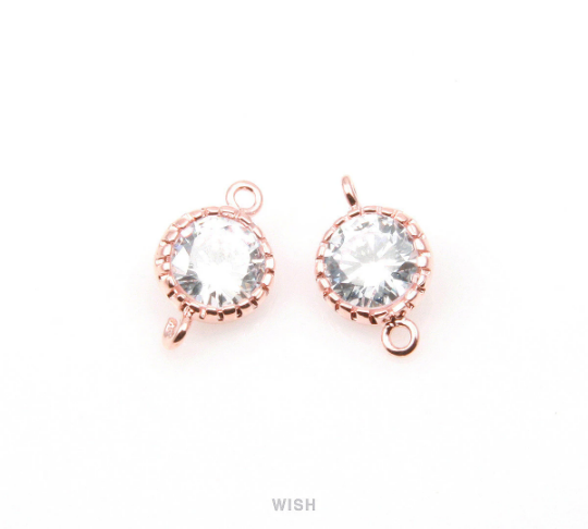 4 pcs Round Cubic Zirconia Connectors in Rose Gold, Cubic Zirconia /CRG-028-C