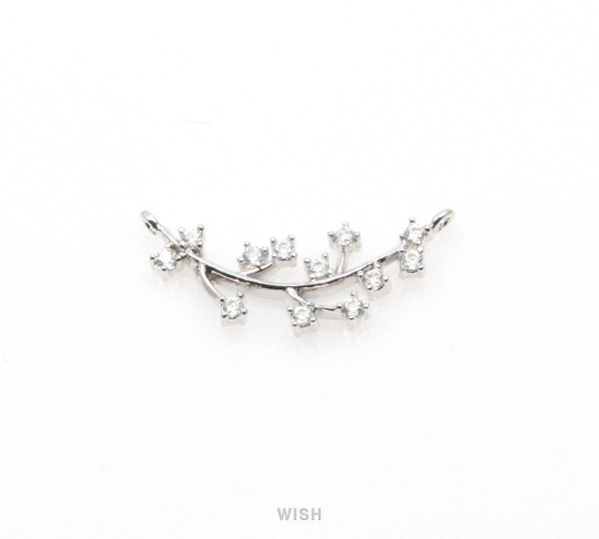 Cubic Leaves and Branch Pendant in Rhodium, CZ Leaves Charm / CRH-060-P