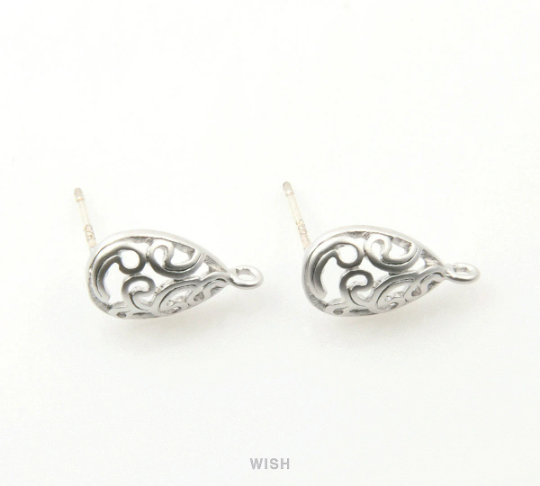 Paisley in Teardrop Stud Earrings in Matte Rhodium, Paisley Ear Post /MMRH-162-E