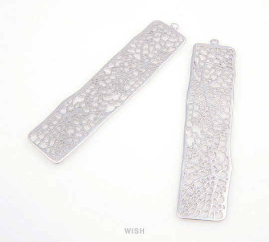 Mesh Bar Pendants in Matte Rhodium, Rectangle Net Charms / MMRH-054-P (Large)