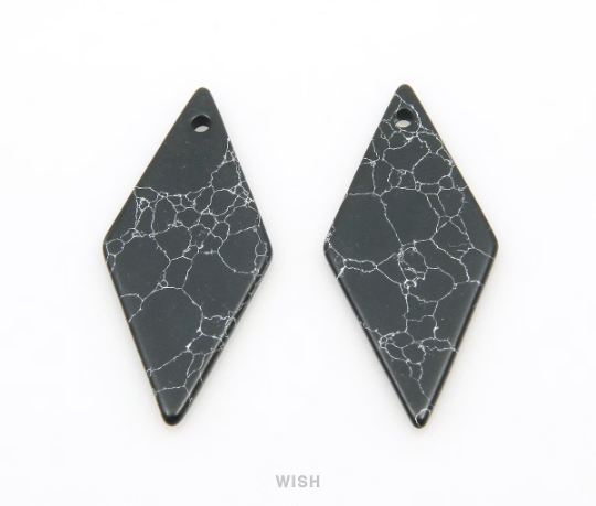 Black Marble Diamond Stone Charm, Gemstone Pendant / SBM-083-P