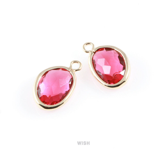 Ruby Pear Glass Charm in Gold, Glass Framed Pendant / GRBG-040-P
