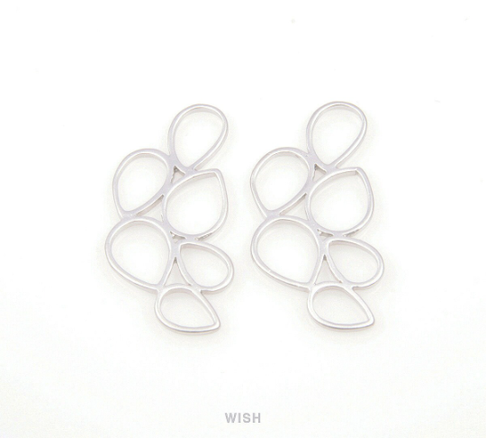 6 Teardrop Connectors in Matte Rhodium, Teardrop Charms / MMRH-037-C