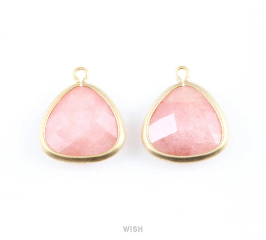 Amber Faceted Stone Charms in Matte Gold, Framed Triangle Pendant / SAMMG-029-C