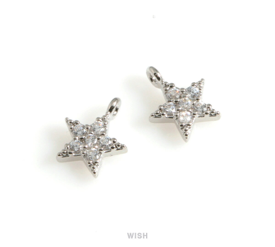Cubic Zirconia Star Pendant in Rhodium, CZ Star Charm / CRH-089-P