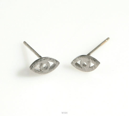 Evil Eye Stud Earrings in Matte Rhodium, Evil Eye Earrings/ MMRH-623-E