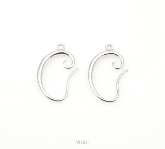 Kidney Bean Hook Earrings in Rhodium, Curved Hook Earrings / MRH-034-E