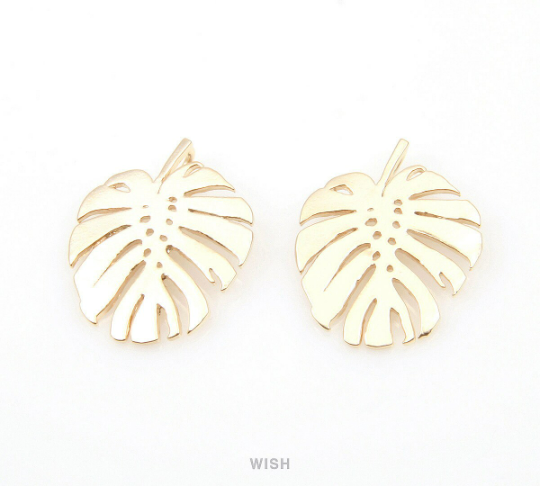 Monstera Pendants in Matte Gold, Monstera Leaf Charm/ MMG-017-P