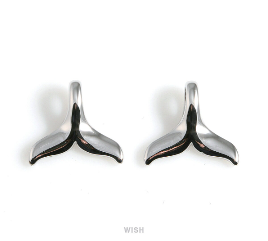 Large Whale Tail Pendant in Rhodium, Mermaid Tail Charm / MRH-548-P