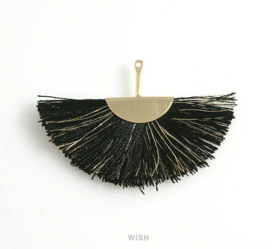 Semicircle Black Gold Thread Tassel in Gold, Semicircular Black Thread Pendant / TBKG-009-T