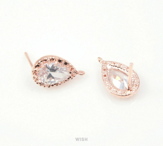 Teardrop Cubic Stud Earrings in Rose Gold, Teardrop Cubic Zirconia /CRG-032-E