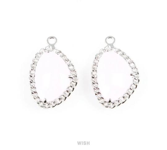 Rose Quartz Triangle Shape Pendants in Rhodium, Framed Triangle Charms / GRQRH-034-P