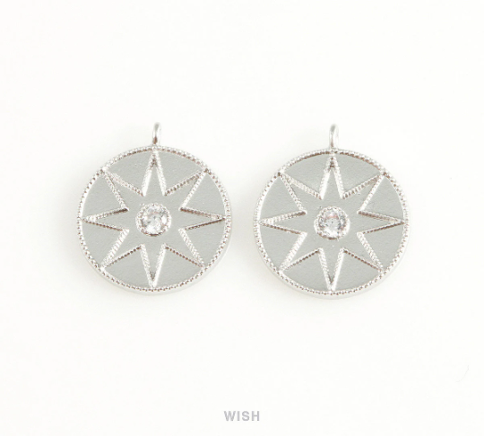 Star Disc with Cubic Zirconia Pendant in Matt Rhodium, Star Charm / MMRH-413-P