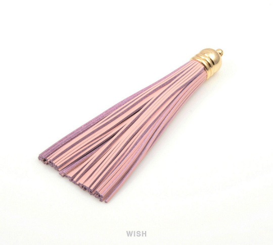 Pink Leather Tassel with Bell Cap in Gold, Pink Cowhide Tassel / LPKG-006-T (1 piece)