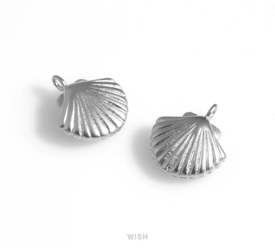 Scallop Shell Charms in Matte rhodium, Scallop Pendants / MMRH-654-P