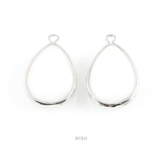 White Alabaster Synthetic Stone Charms in Rhodium, Framed Teardrop Pendant / SWARH-010-P