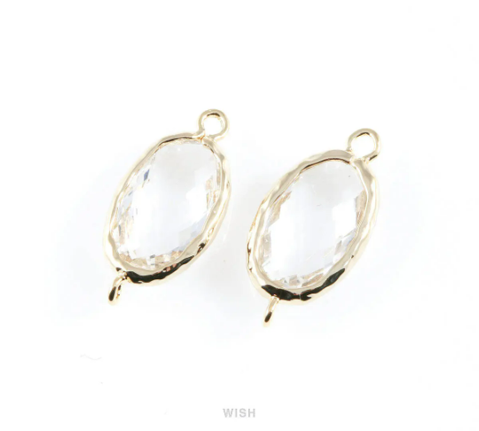 Clear Oval Hammered Connector in Gold, Framed Oval Connector / GCLG-038-C