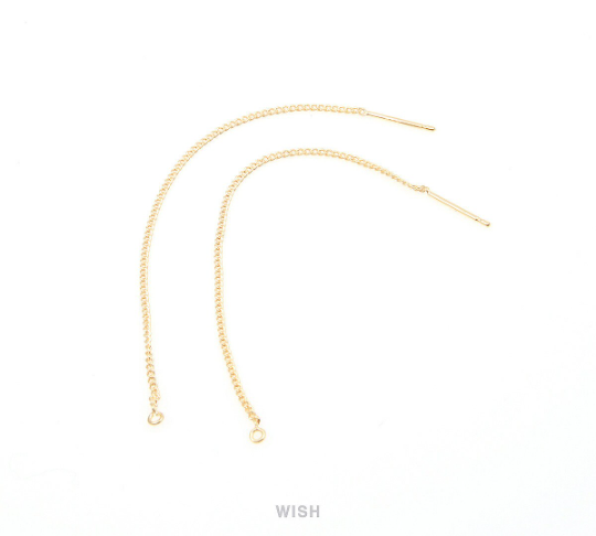 Threader Earrings in Gold, Chain Earrings / FG-015-E (4pcs)