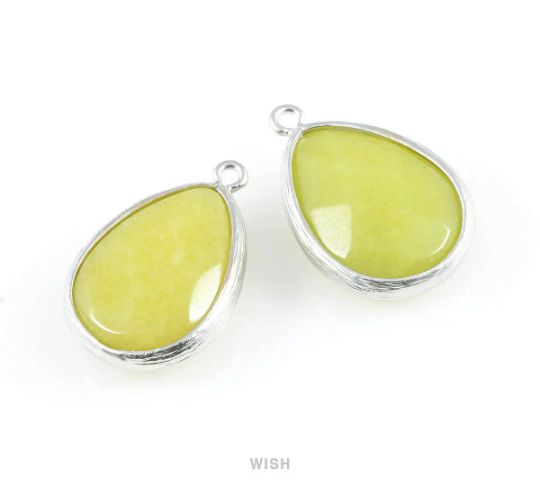 Peridot Synthetic Stone Charms in Matte Rhodium, Framed Teardrop Pendant/ SPDMRH-010-P