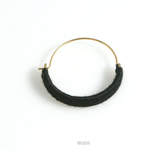 Gold Hoop Earrings and Black Cotton Thread Wrapped /FBKG-019-E