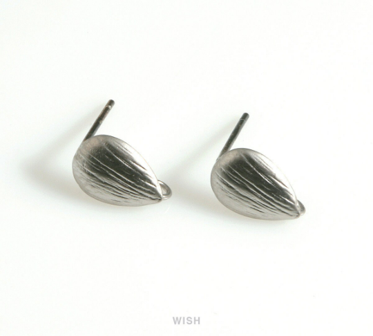 Drop Leaf Stud Earrings in Matte Rhodium, Textured drop Leaf Earrings /MMRH-666-E