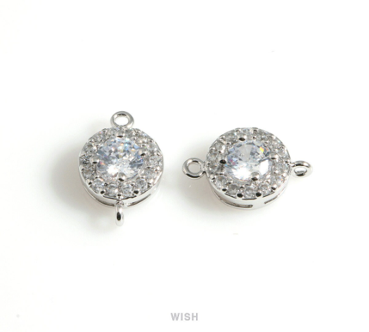 Round Cubic Zirconia Connector in Rhodium, Round CZ Charm / CRH-087-P