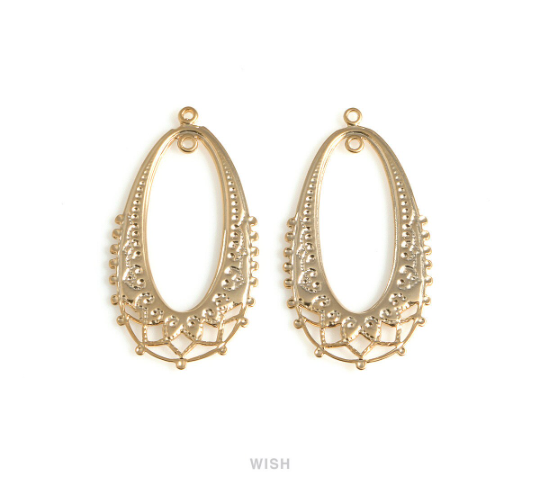 Oval Oriental Pattern Pendants in Matte Gold, Oval Oriental Pattern Charms / MMG-665-P