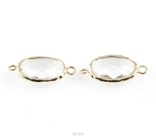Clear Oval Hammered Connector in Gold, Framed Oval Connector / GCLG-038-C