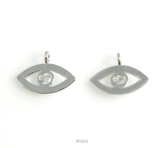 Cubic Zirconia Evil Eye Pendants in Rhodium, CZ Evil Eye Charm / CRH-066-P