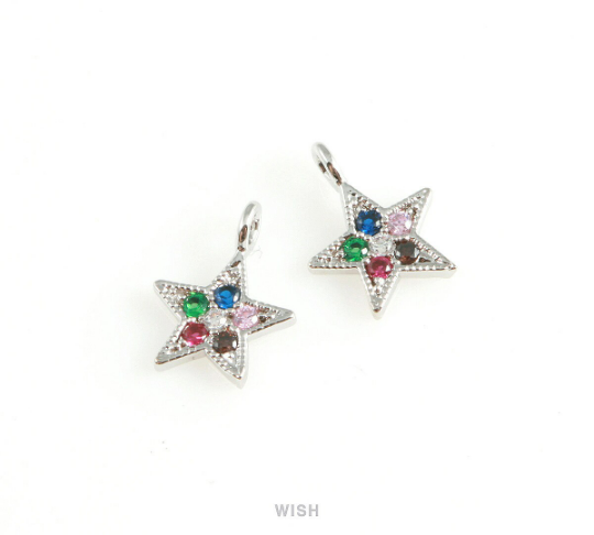 Silver Star with Birthstone Pendant, Multi Color Star Charm / MRH-409-P