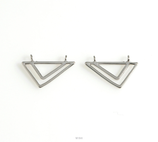 Doule Triangle Charm in Rhodium, Open Triangle Necklace Pendants / MRH-627-P