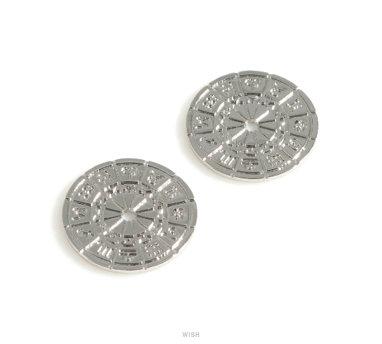12 Zodiac Sign Charm in Matte Rhodium, 12 Zodiac Sign Horoscope Disc / MMRH-614-P
