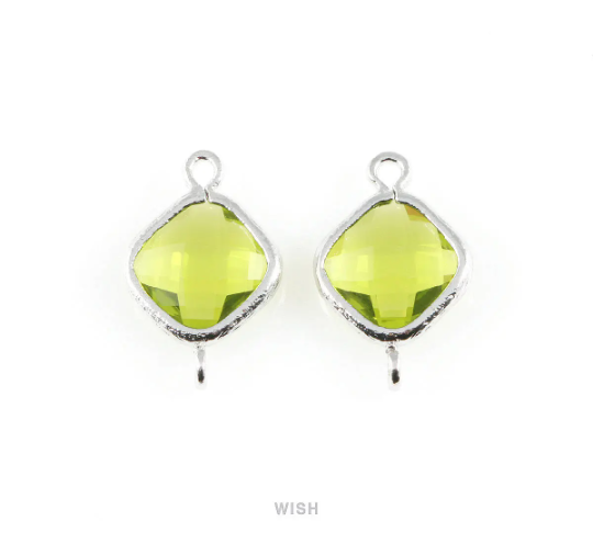 Dark Apple Rhombus Glass Connector in Rhodium, Framed Rhombus Connector / GDARH-021-P