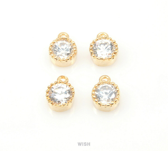 4 pcs Round Cubic Zirconia in Gold, Round Shape Cubic Zirconia / CG-046-P