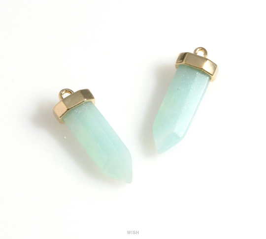 Jade Point Gemstone Charm in Gold, Amazonite Point Gemstone Pendant / SMTG-106-P