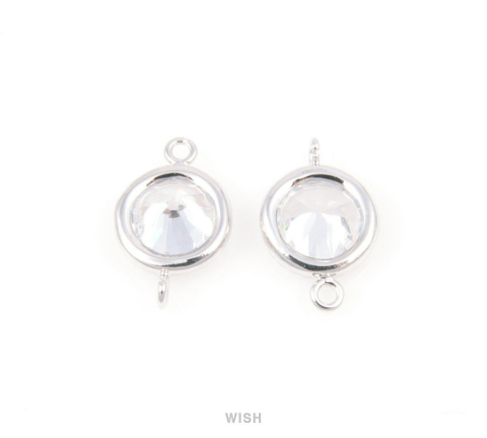 2 pcs Round Cubic Zirconia Connectors in Rhodium, Round Cubic Zirconia /CRH-022-C