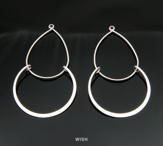 Teardrop Dangle Pendants in Matte Rhodium, Double Teardrop Charms / MMRH-165-P