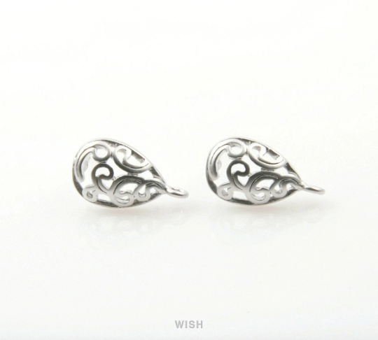 Paisley in Teardrop Stud Earrings in Matte Rhodium, Paisley Ear Post /MMRH-162-E