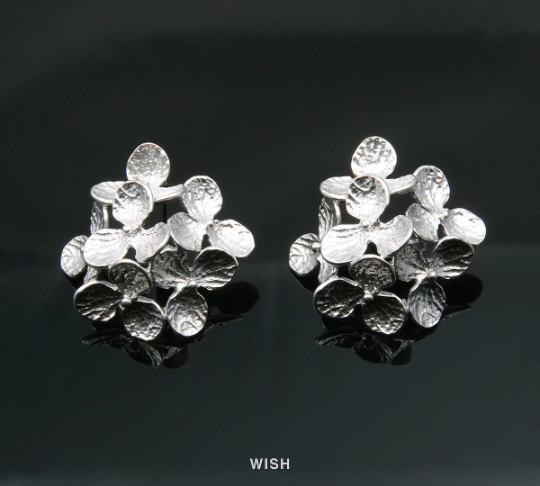 Orchid Flower Petal Stud Earrings in Matte Rhodium, Orchid Leaf Ear Studs / MMRH-318-E