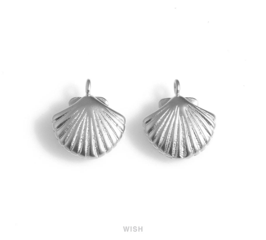 Scallop Shell Charms in Matte rhodium, Scallop Pendants / MMRH-654-P